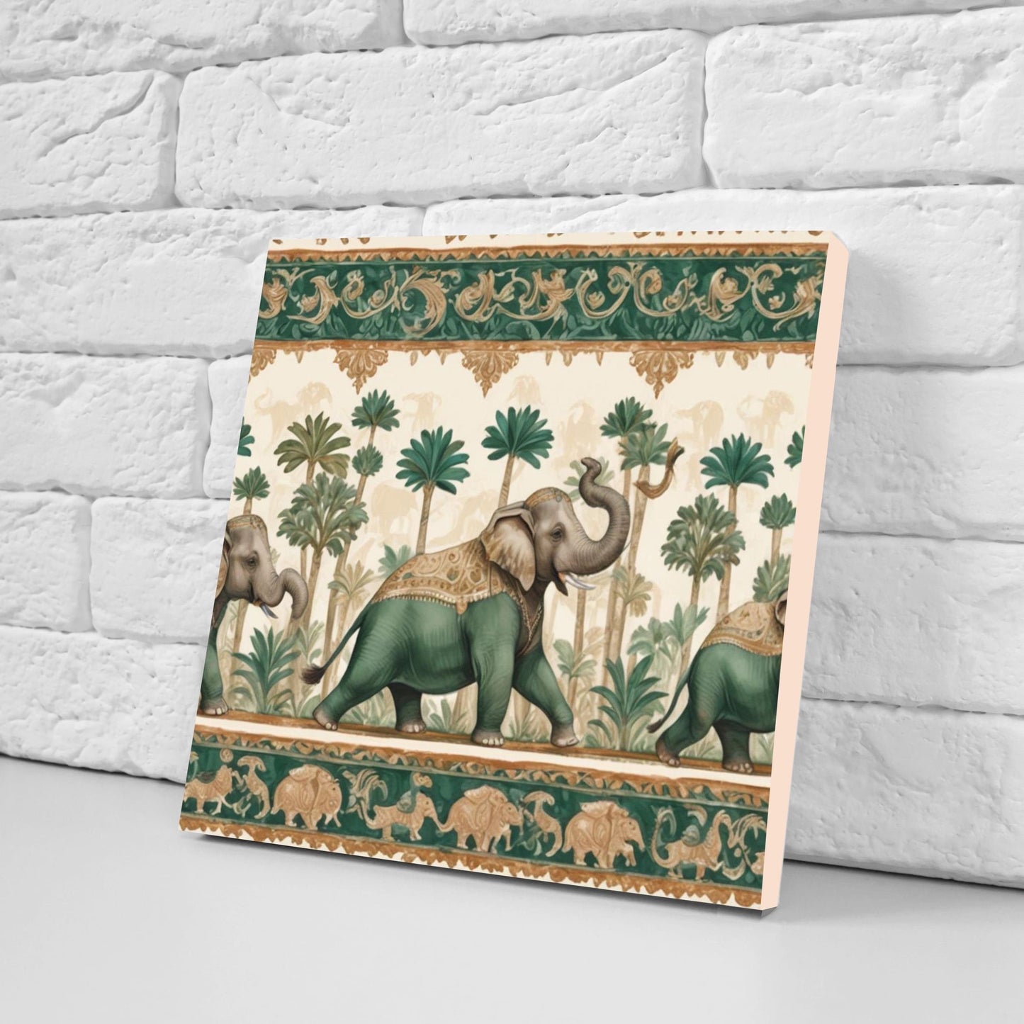 Indian Elephant Ceramic Gloss Wall Tiles Set of 2 - Elephant Wall Art Print - Elephant Mughal art - Elephant Home Decor - Elephant print