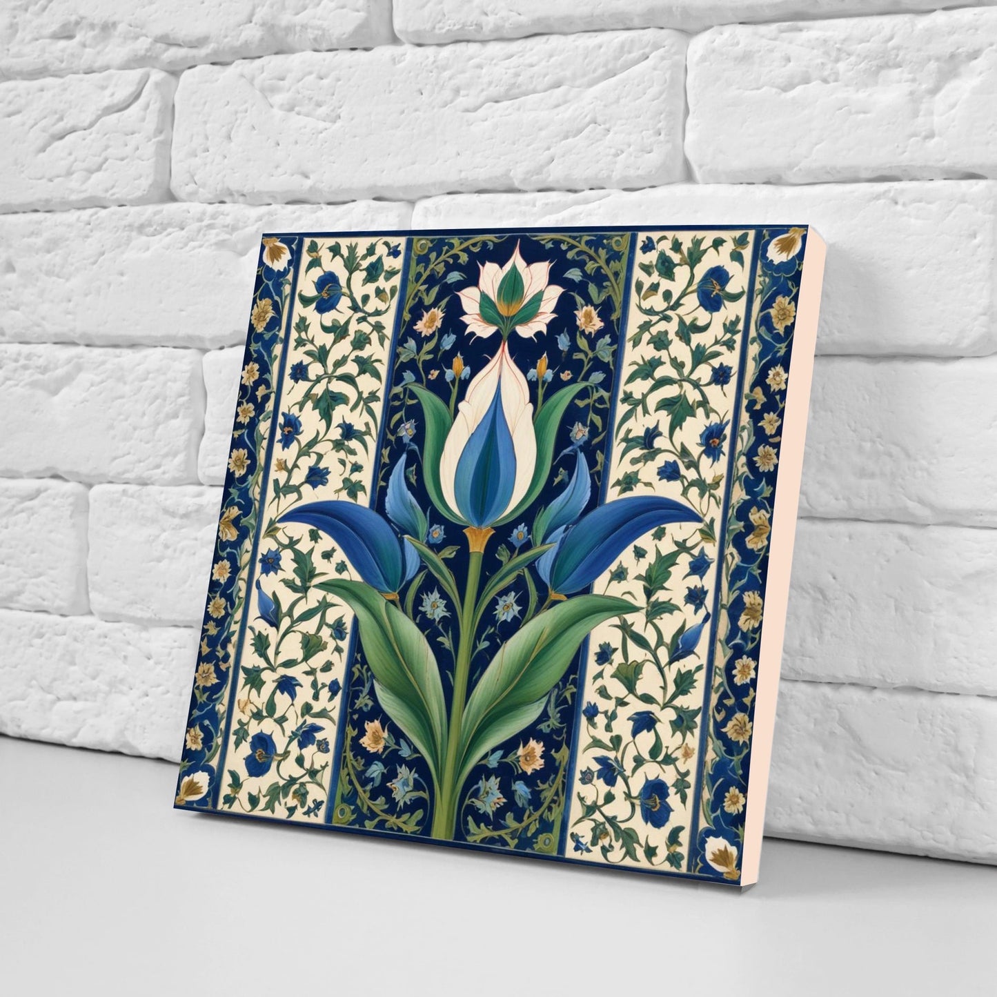 Flower Ceramic Gloss Wall Tiles Set of 2 - Tulip Wall Art Print - Indian Mughal art - Floral Home Decor - Tulips print - Mughal Wall Art