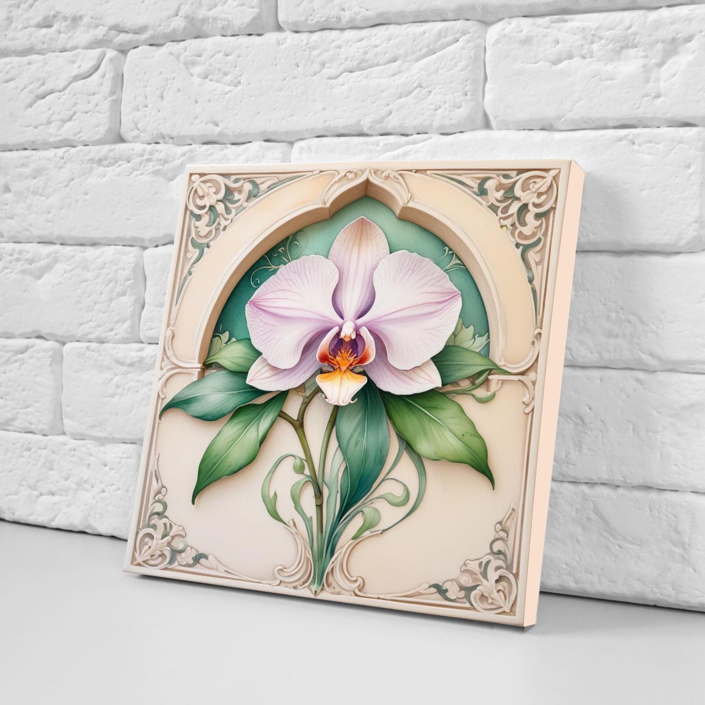 Art Nouveau Flower Ceramic Tiles - Set of 2 Art Nouveau Wall Decor Tiles - Kitchen Backsplash Tiles, Table Decorative Tiles, Bathroom Tiles