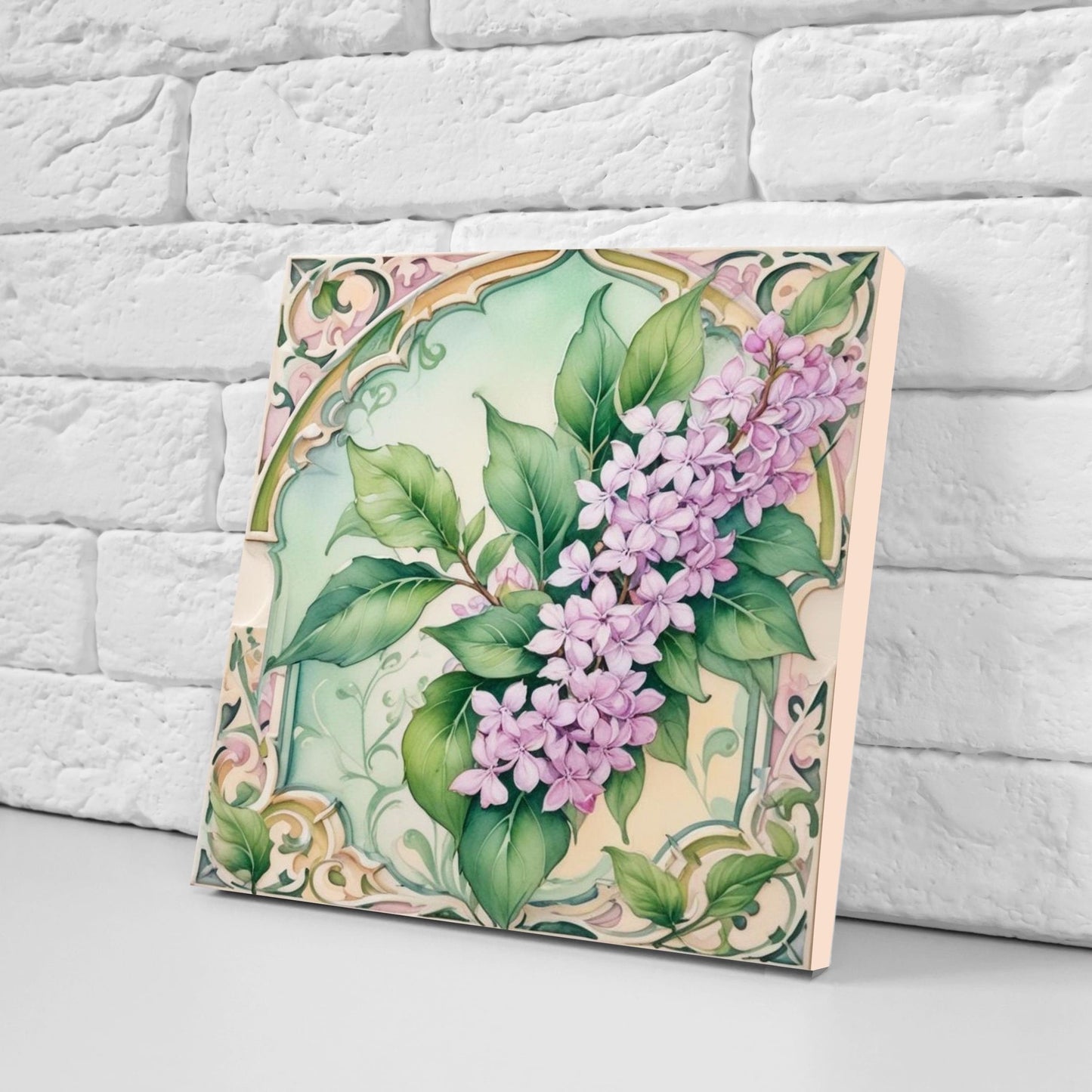 Art Nouveau Flower Ceramic Tiles - Set of 2 Art Nouveau Wall Decor Tiles - Kitchen Backsplash Tiles, Table Decorative Tiles, Bathroom Tiles
