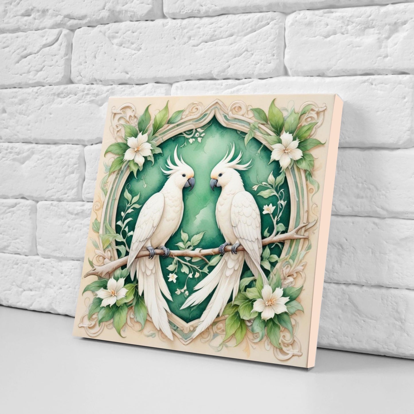 Art Nouveau Bird Ceramic tiles - Set of 2 Cockatoo Parrot Wall Decor Tiles, Tropical Bird Tiles, Kitchen Backsplash Tiles, Bathroom Tiles