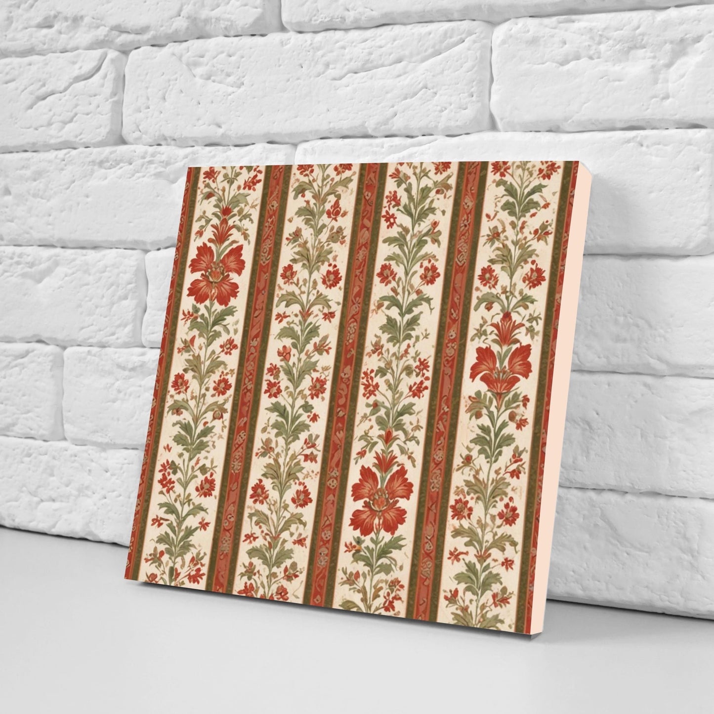 Flower Ceramic Gloss Wall Tiles Set of 2 - Botanical Wall Art Print - Indian Mughal art - Floral Home Decor - Botanical print - Mughal Wall