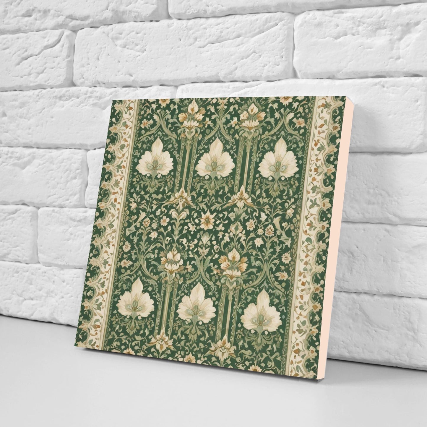 Flower Ceramic Gloss Wall Tiles Set of 2 - Botanical Wall Art Print - Indian Mughal art - Floral Home Decor - Botanical print - Mughal Wall