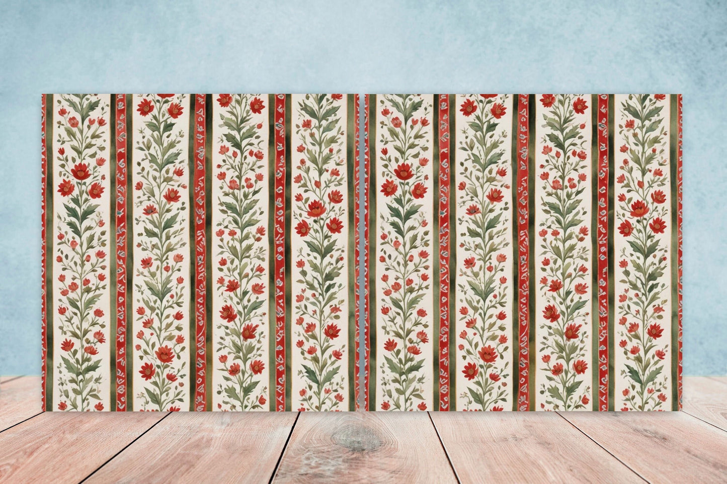 Flower Ceramic Gloss Wall Tiles Set of 2 - Botanical Wall Art Print - Indian Mughal art - Floral Home Decor - Botanical print - Mughal Wall