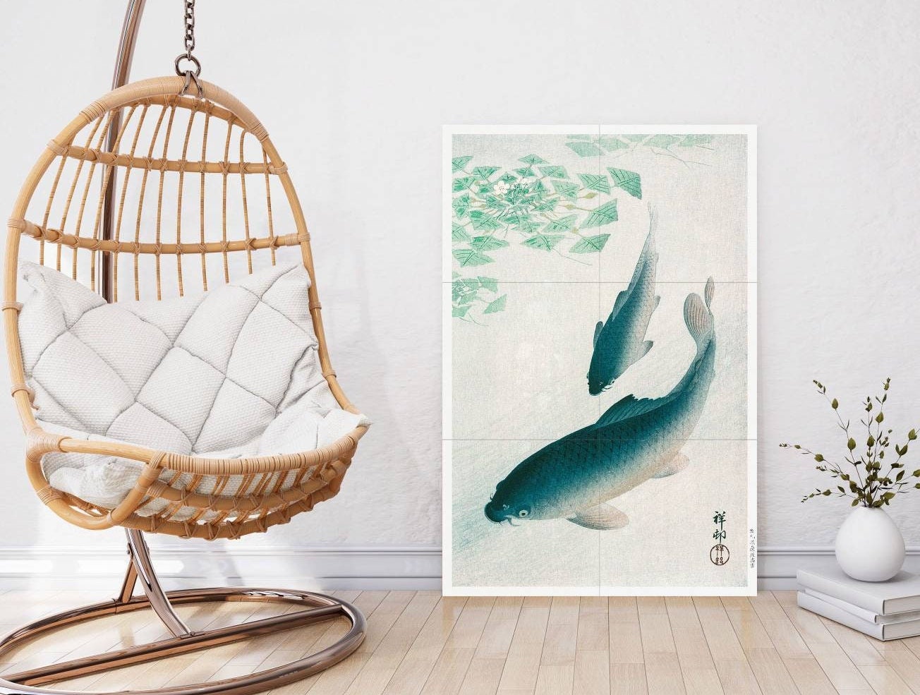 Tile Mural/Mosaic Ceramic Panel of a Koi or Carp - Ohara Koson - Japanese Mural -Japan Tile Mural - Fish Mosaic - Gloss Tiles - Tile Mosaic
