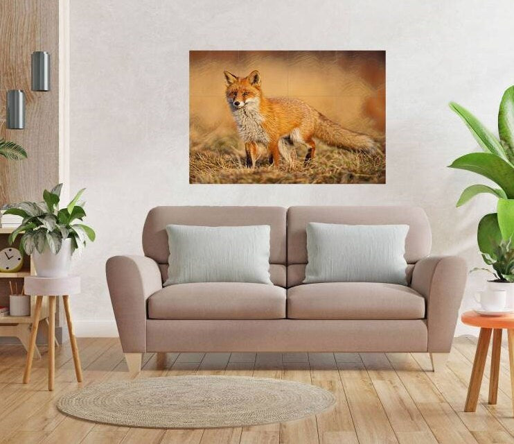 Tile Mural/Mosaic Ceramic Panel of a Red Fox-Fox Wall Art - Tile Mural Fox Art Print - Gloss Tiles - Tile Mosaic - Kitchen backsplash