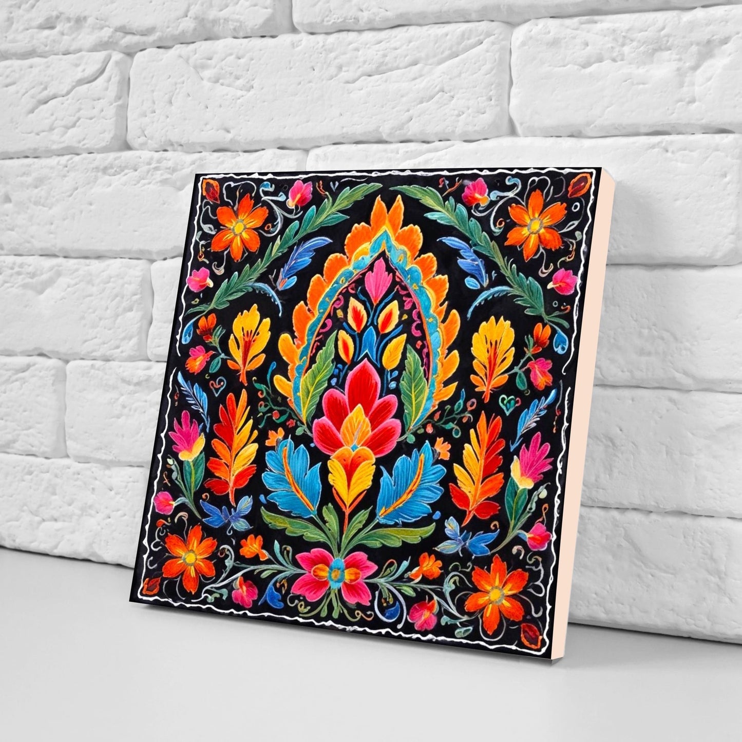 Mexican Ceramic tiles - Set of 2 Mexican Folk design Wall Decor Tiles, Flower Tiles, Kitchen Backsplash Tiles, Bathroom Tiles