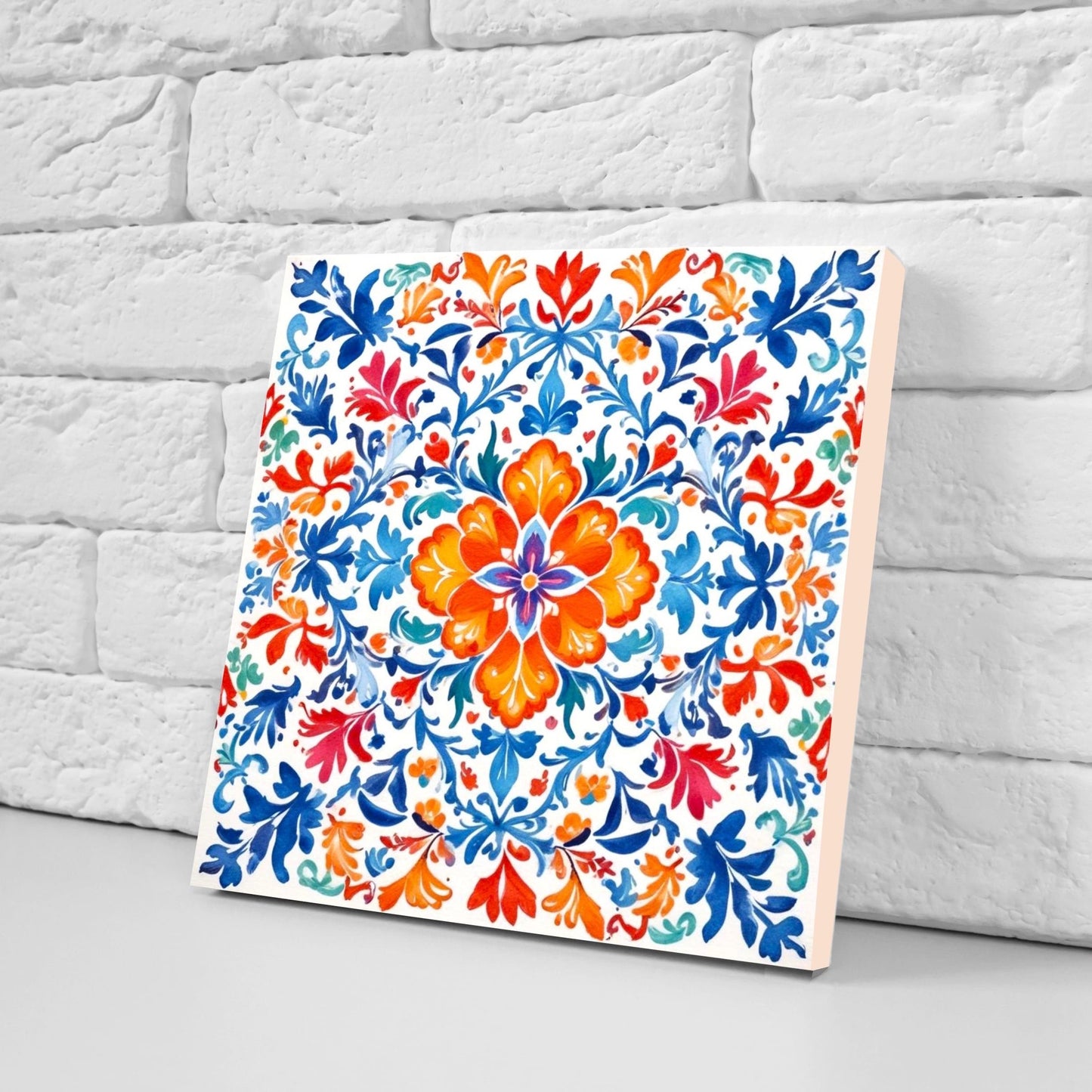 Mexican Ceramic tiles - Set of 2 Mexican Folk design Wall Decor Tiles, Flower Tiles, Kitchen Backsplash Tiles, Bathroom Tiles