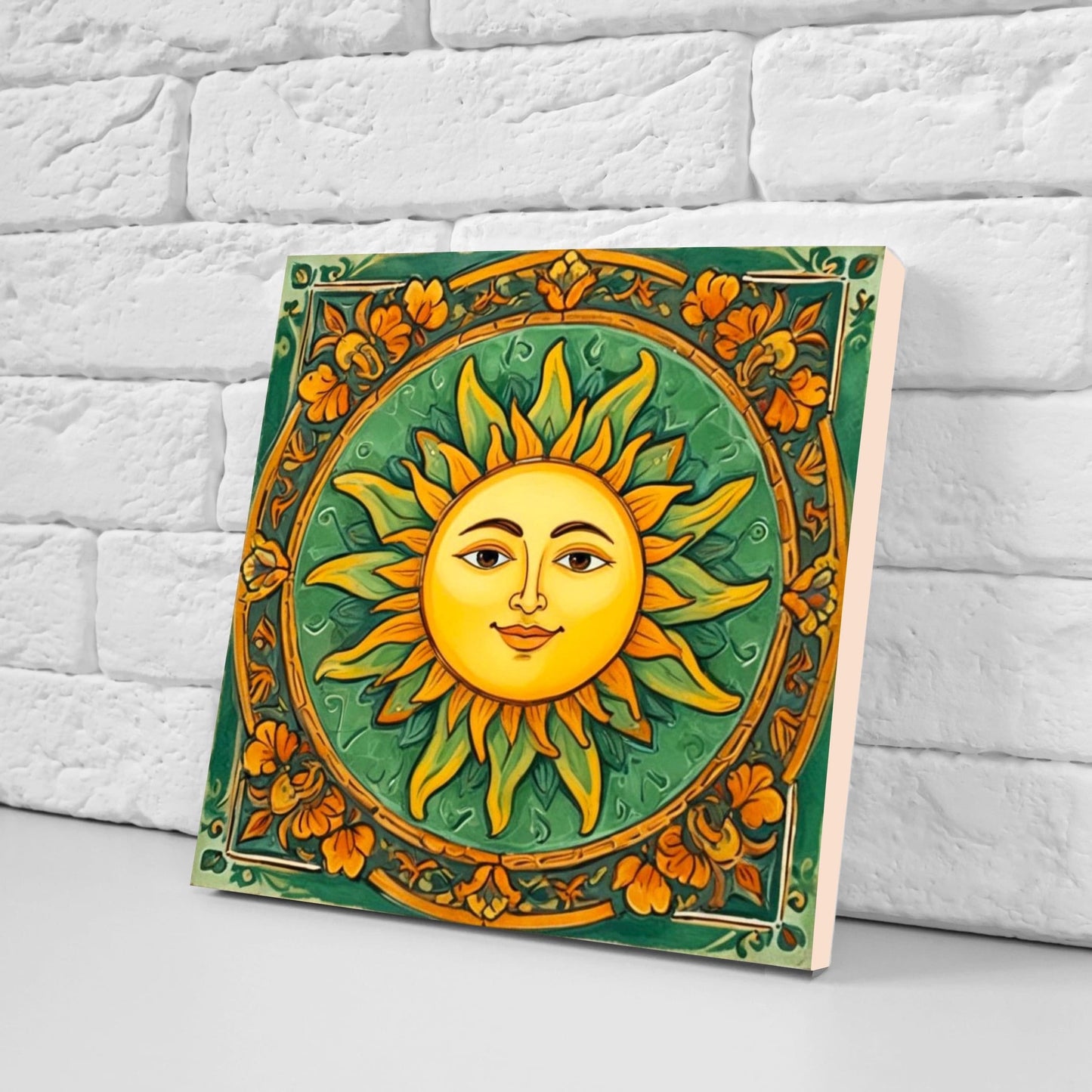 Mexican Sun Ceramic tiles - Set of 2 Mexican Folk design Wall Decor Tiles, Sun Tiles, Sun Print - Kitchen Backsplash Tiles, Bathroom Tiles