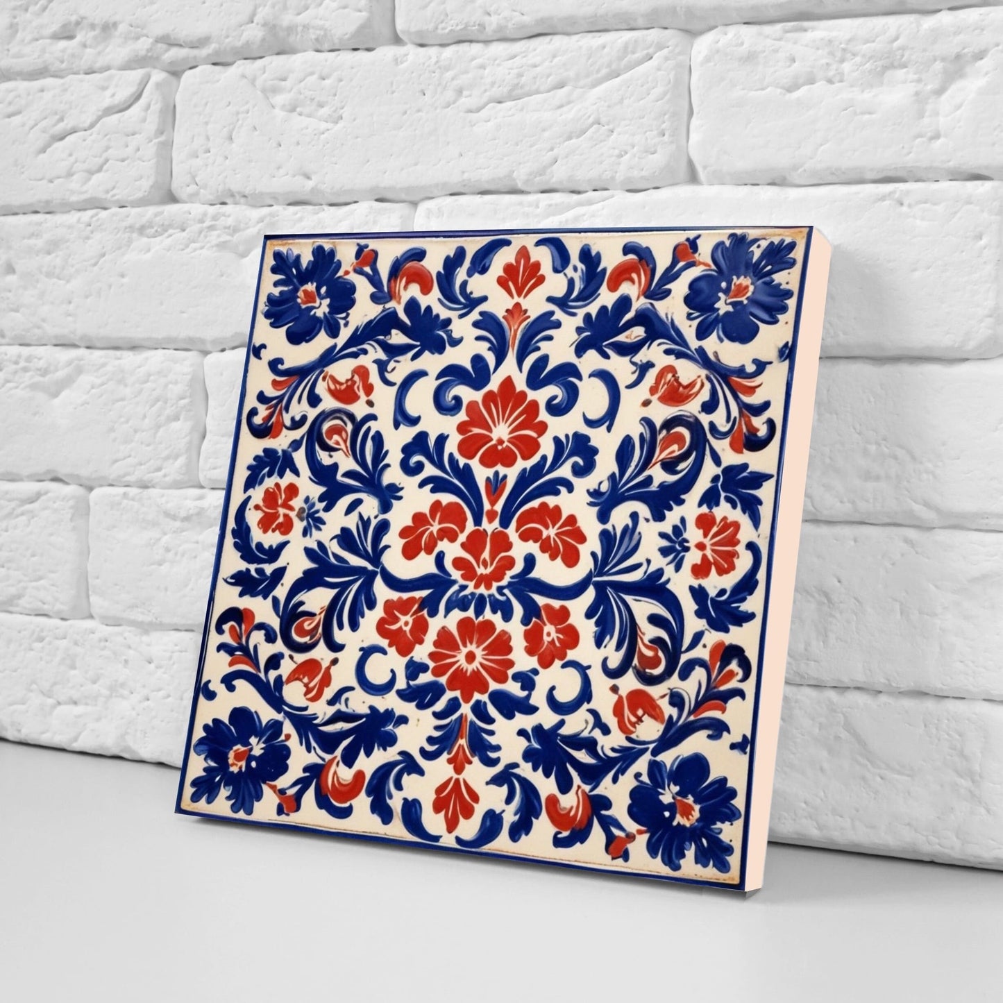 Mexican Ceramic tiles - Set of 2 Mexican Folk design Wall Decor Tiles, Flower Tiles, Kitchen Backsplash Tiles, Bathroom Tiles