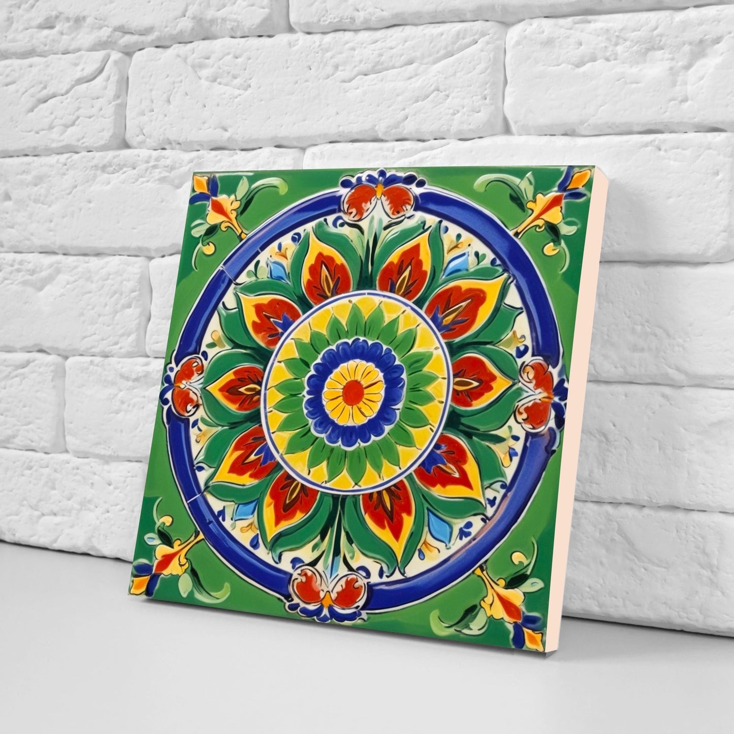 Mexican Ceramic tiles - Set of 2 Mexican Folk design Wall Decor Tiles, Flower Tiles, Kitchen Backsplash Tiles, Bathroom Tiles