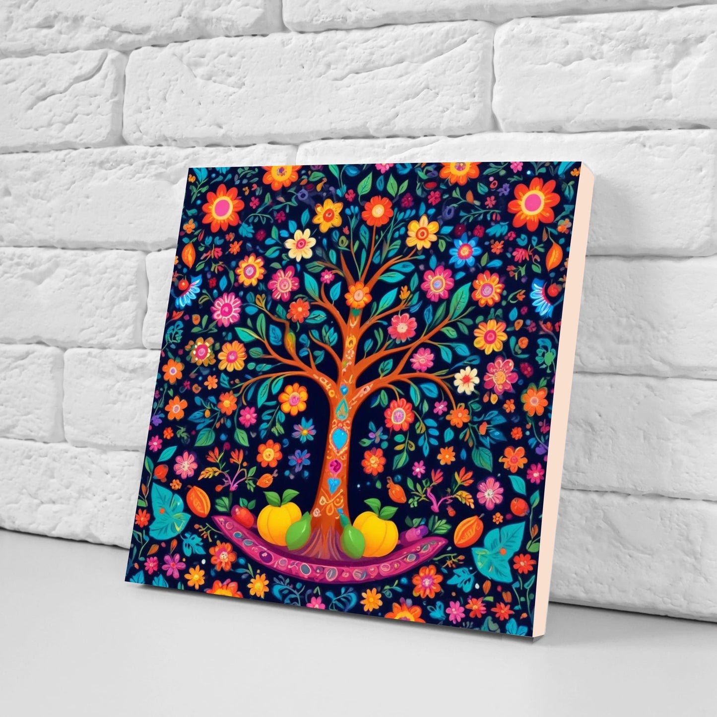 Mexican Ceramic tiles - Set of 2 Tree of Life Mexican Folk design Wall Decor Tiles, Flower Tiles, Kitchen Backsplash Tiles, Bathroom Tiles
