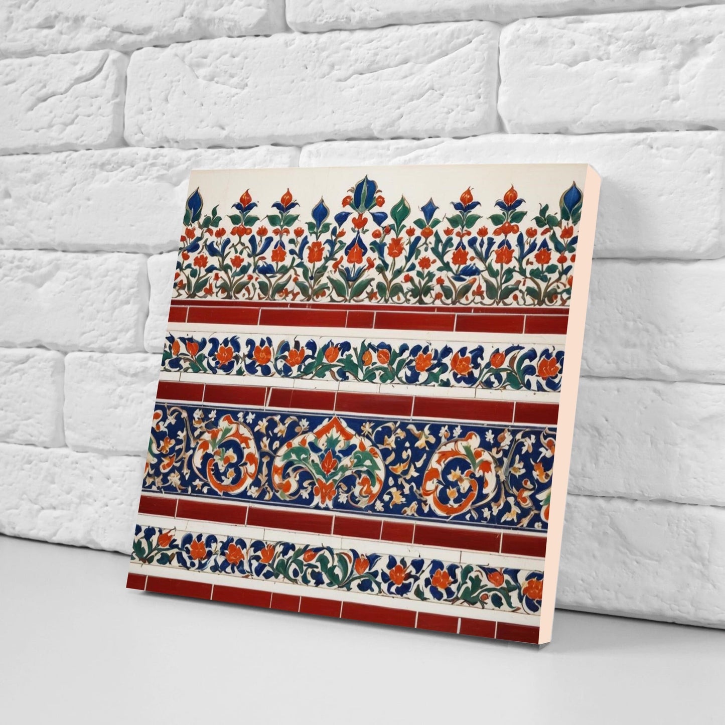 Flower Ceramic Gloss Wall Tiles Set of 2 - Botanical Wall Art Print - Indian Mughal art - Floral Home Decor - Botanical print - Mughal Wall