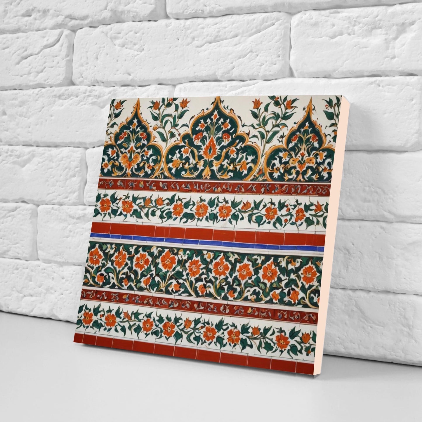 Flower Ceramic Gloss Wall Tiles Set of 2 - Botanical Wall Art Print - Indian Mughal art - Floral Home Decor - Botanical print - Mughal Wall