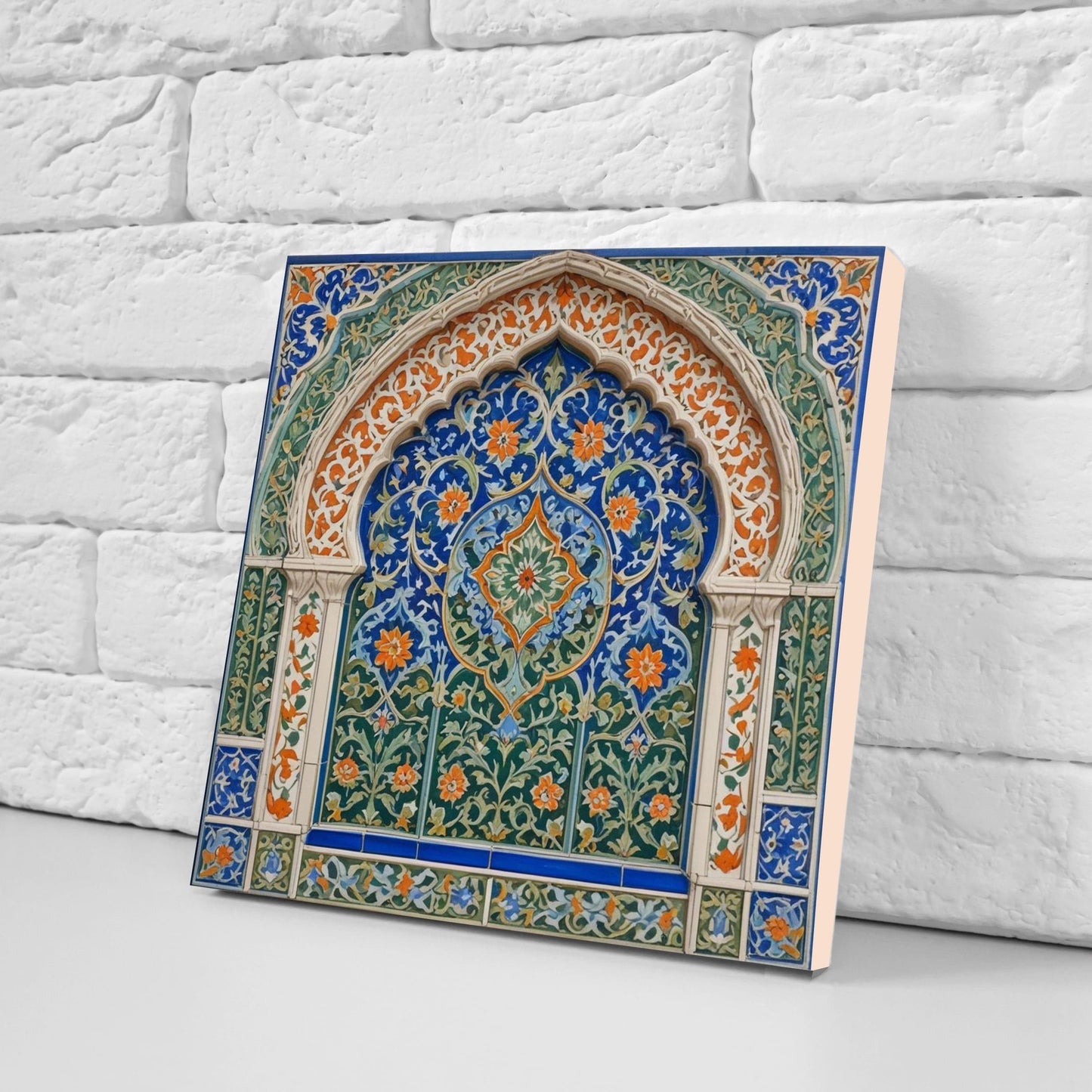Flower Ceramic Gloss Wall Tiles Set of 2 - Botanical Wall Art Print - Indian Mughal art - Floral Home Decor - Botanical print - Mughal Wall