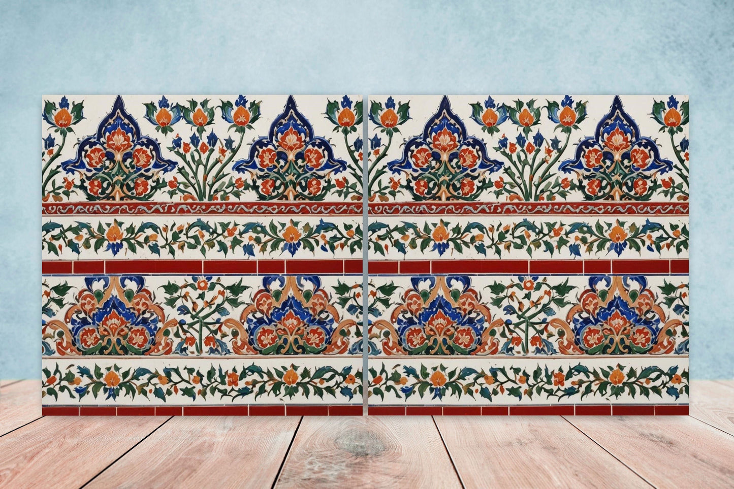 Flower Ceramic Gloss Wall Tiles Set of 2 - Botanical Wall Art Print - Indian Mughal art - Floral Home Decor - Botanical print - Mughal Wall