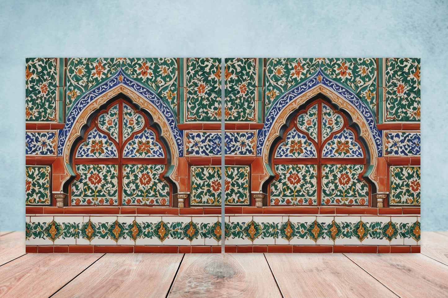 Flower Ceramic Gloss Wall Tiles Set of 2 - Botanical Wall Art Print - Indian Mughal art - Floral Home Decor - Botanical print - Mughal Wall