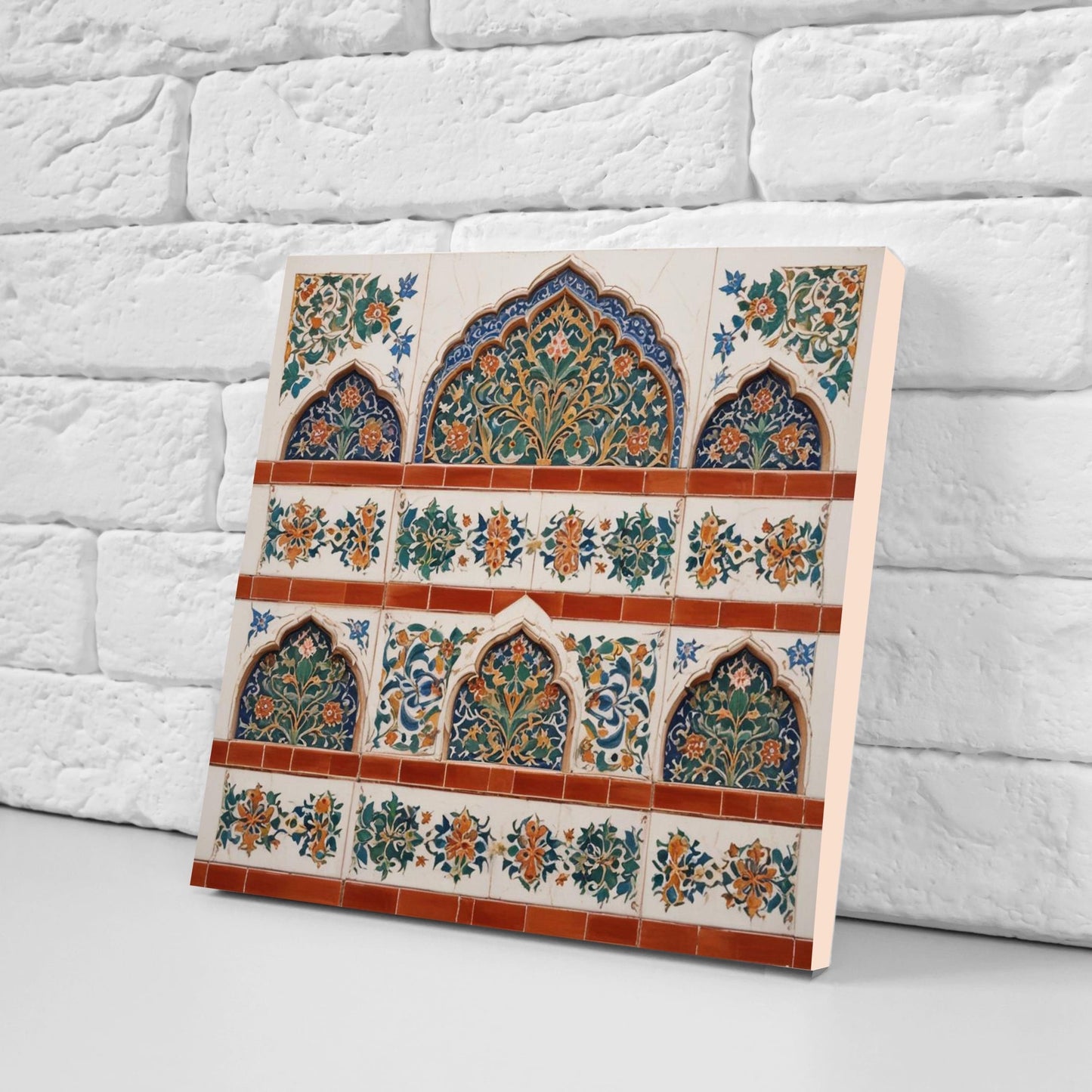 Flower Ceramic Gloss Wall Tiles Set of 2 - Botanical Wall Art Print - Indian Mughal art - Floral Home Decor - Botanical print - Mughal Wall