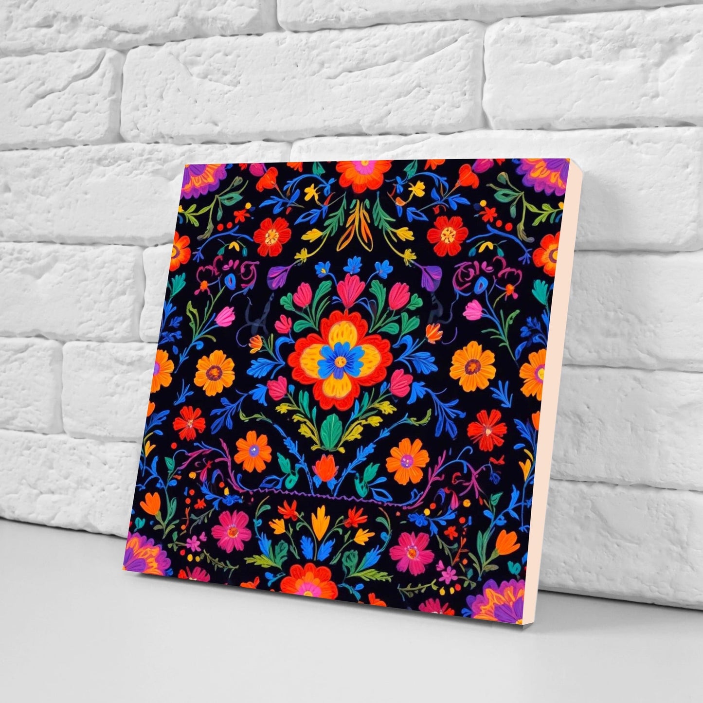Mexican Ceramic tiles - Set of 2 Mexican Folk design Wall Decor Tiles, Flower Tiles, Kitchen Backsplash Tiles, Bathroom Tiles