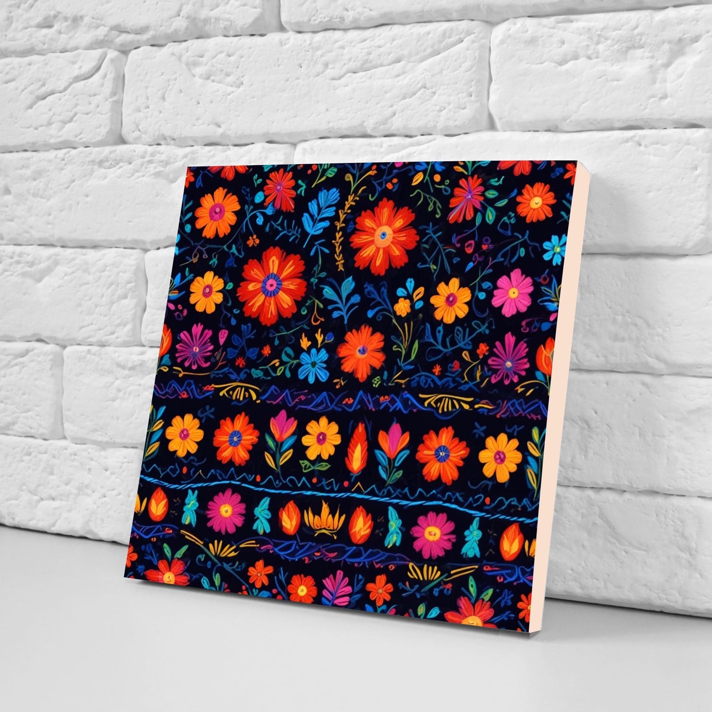 Mexican Ceramic tiles - Set of 2 Mexican Folk design Wall Decor Tiles, Flower Tiles, Kitchen Backsplash Tiles, Bathroom Tiles