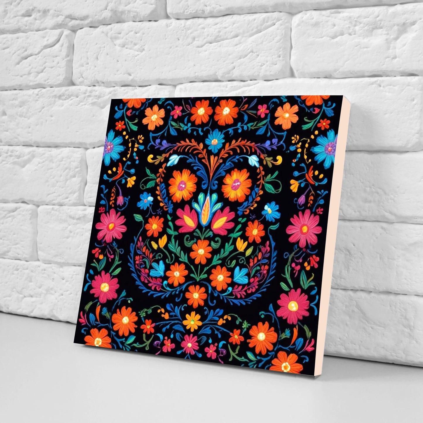 Mexican Ceramic tiles - Set of 2 Mexican Folk design Wall Decor Tiles, Flower Tiles, Kitchen Backsplash Tiles, Bathroom Tiles