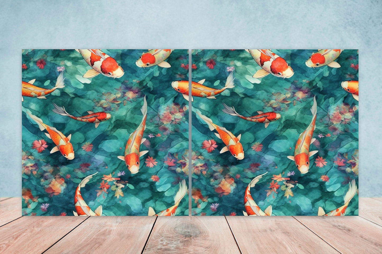 Koi Fish Ceramic Tile - Japanese Tiles -Set of 2 Wall Decor Tiles -Kitchen Backsplash Tiles,Table Decorative Tiles,Bathroom, Coaster