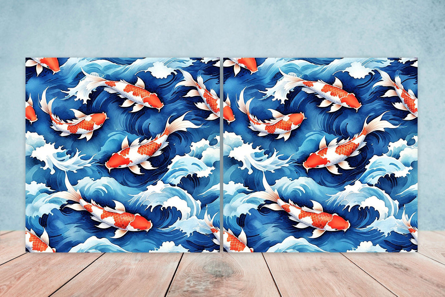 Koi Fish Ceramic Tile - Japanese Tiles -Set of 2 Wall Decor Tiles -Kitchen Backsplash Tiles,Table Decorative Tiles,Bathroom, Coaster