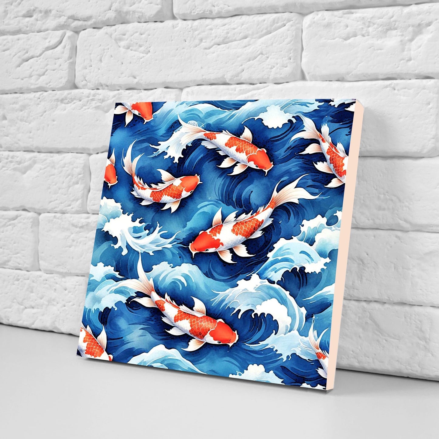 Koi Fish Ceramic Tile - Japanese Tiles -Set of 2 Wall Decor Tiles -Kitchen Backsplash Tiles,Table Decorative Tiles,Bathroom, Coaster