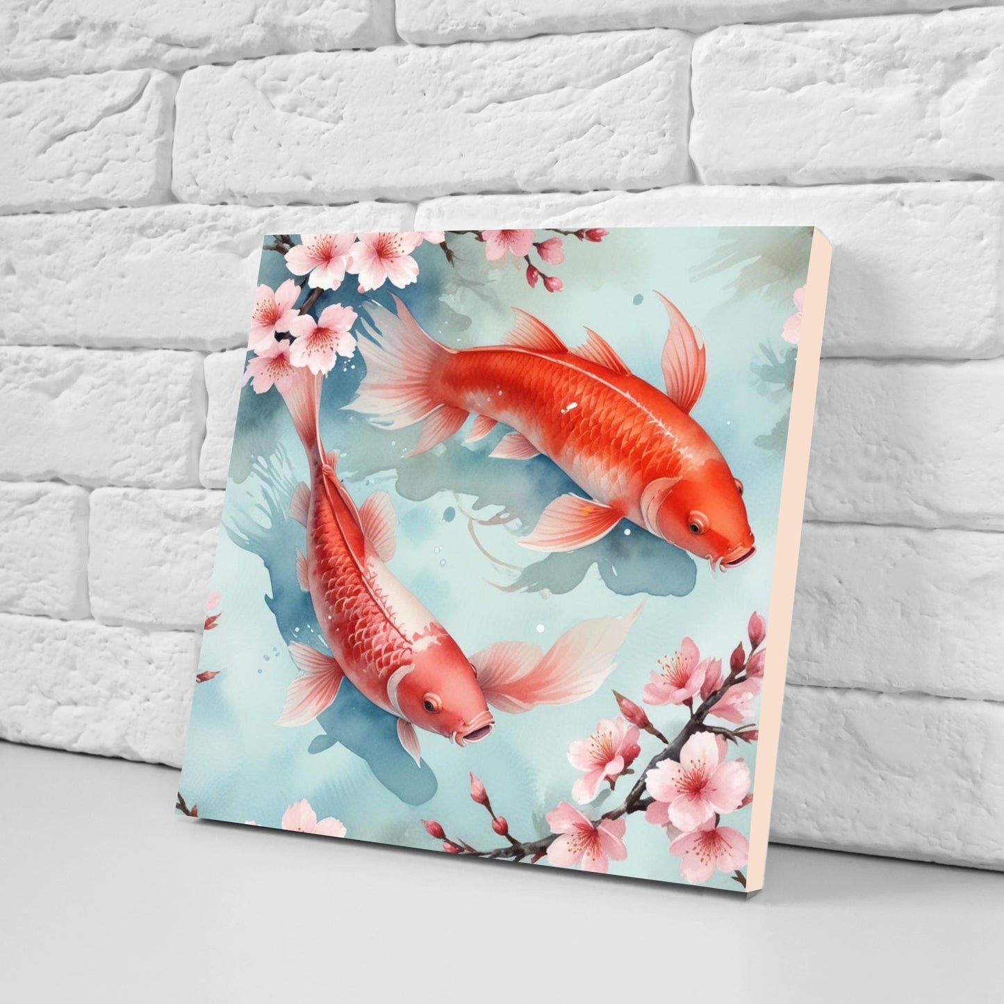 Koi Fish Ceramic Tile - Japanese Tiles -Set of 2 Wall Decor Tiles -Kitchen Backsplash Tiles,Table Decorative Tiles,Bathroom, Coaster