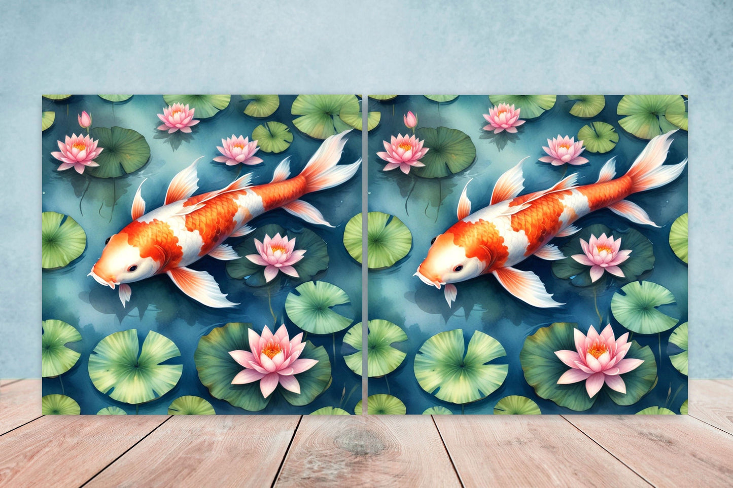 Koi Fish Ceramic Tile - Japanese Tiles -Set of 2 Wall Decor Tiles -Kitchen Backsplash Tiles,Table Decorative Tiles,Bathroom, Coaster