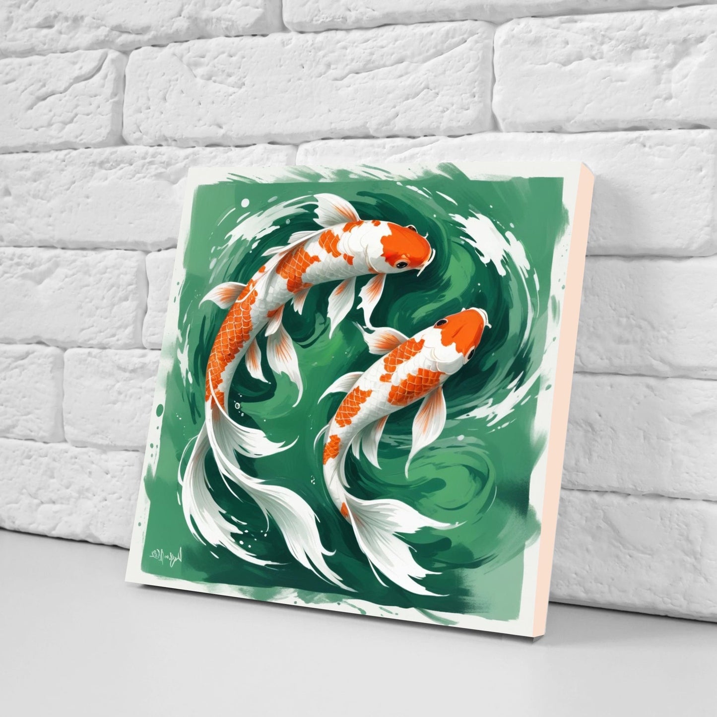 Koi Fish Ceramic Tile - Japanese Tiles -Set of 2 Wall Decor Tiles -Kitchen Backsplash Tiles,Table Decorative Tiles,Bathroom, Coaster