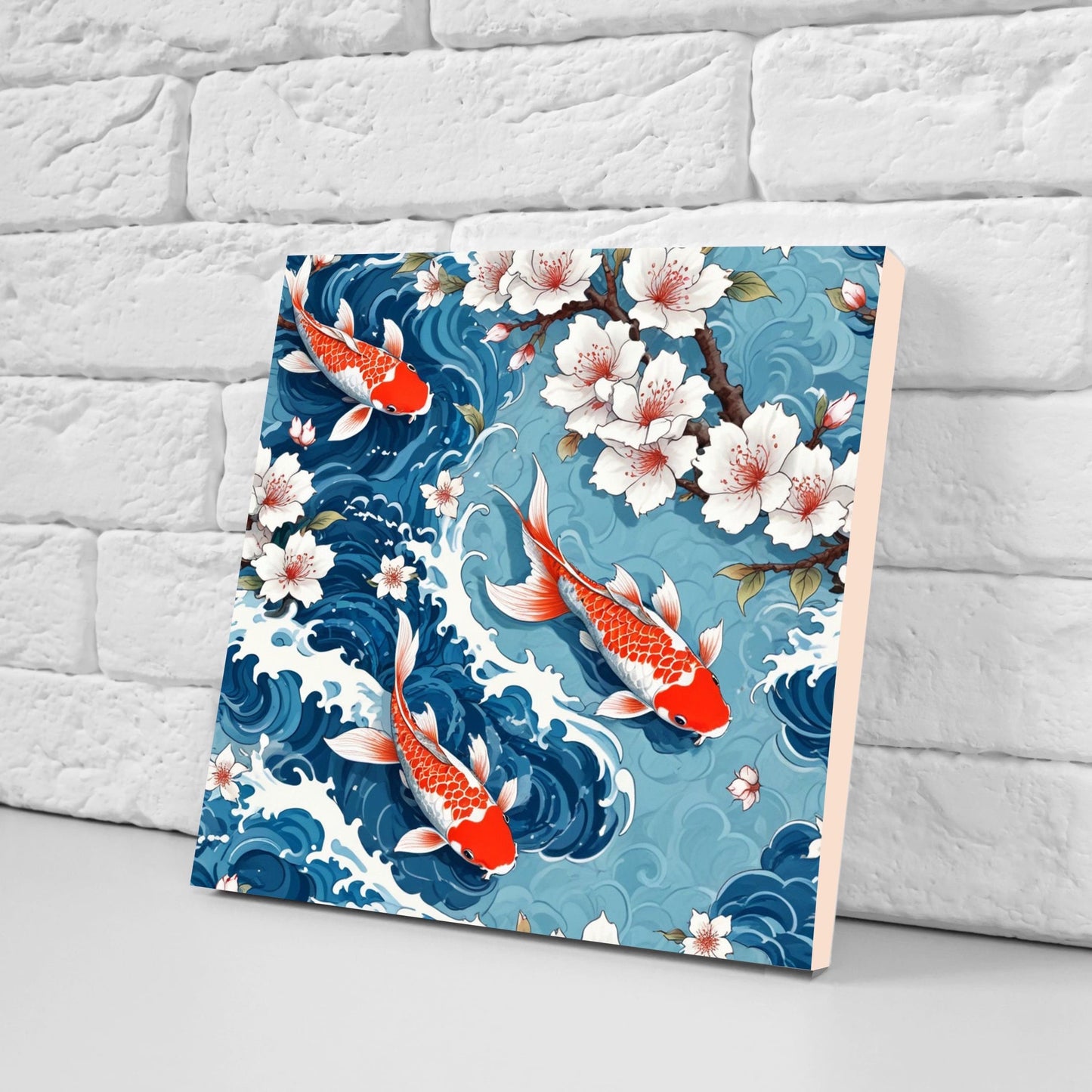 Koi Fish Ceramic Tile - Japanese Tiles -Set of 2 Wall Decor Tiles -Kitchen Backsplash Tiles,Table Decorative Tiles,Bathroom, Coaster