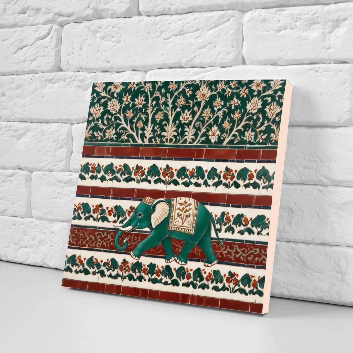 Indian Elephant Ceramic Gloss Wall Tiles Set of 2 - Elephant Wall Art Print - Elephant Mughal art - Elephant Home Decor - Elephant print