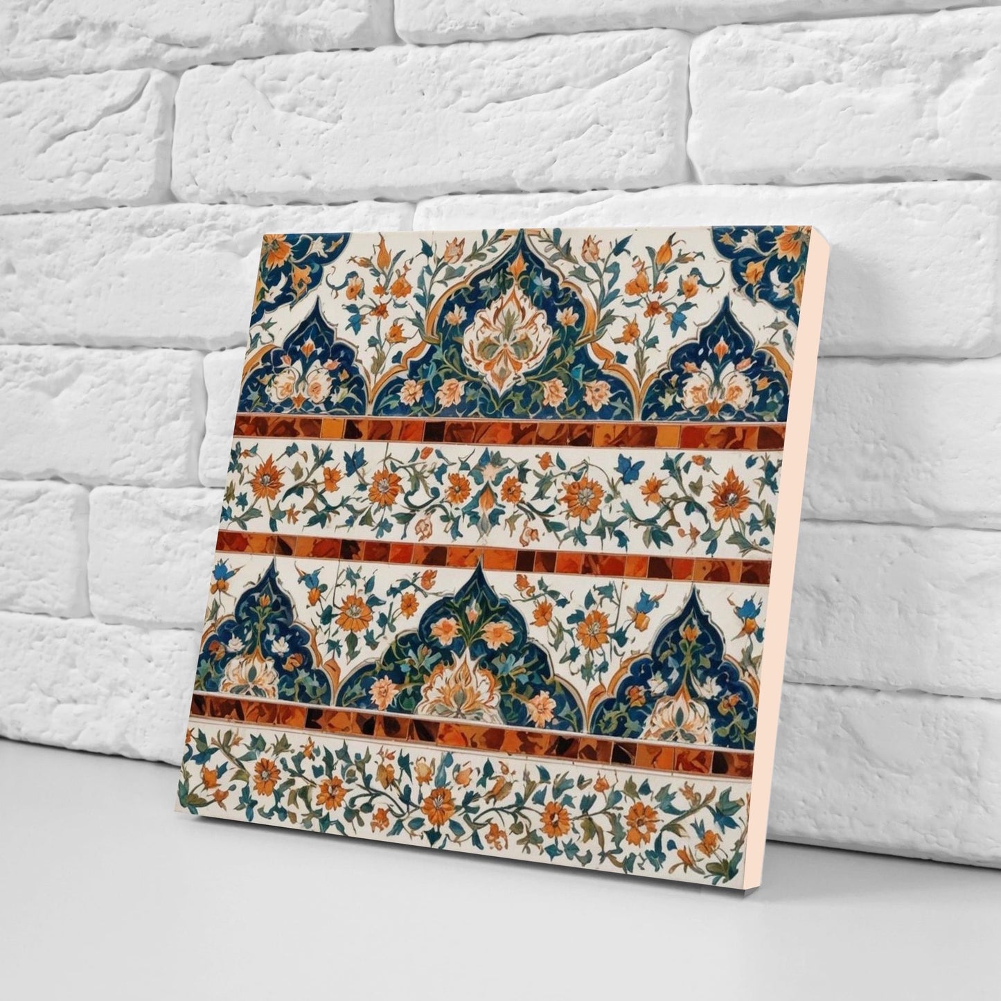 Flower Ceramic Gloss Wall Tiles Set of 2 - Botanical Wall Art Print - Indian Mughal art - Floral Home Decor - Botanical print - Mughal Wall