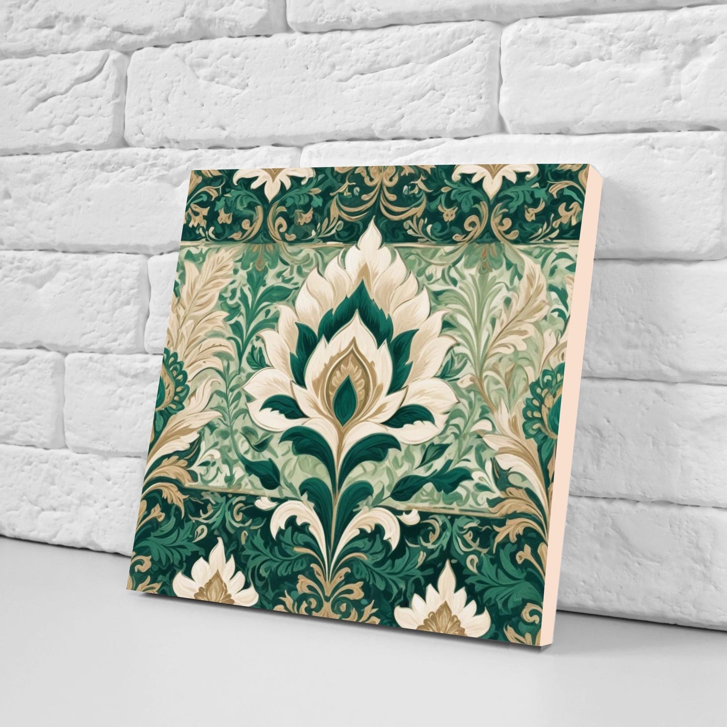 Flower Ceramic Gloss Wall Tiles Set of 2 - Botanical Wall Art Print - Indian Mughal art - Floral Home Decor - Botanical print - Mughal Wall