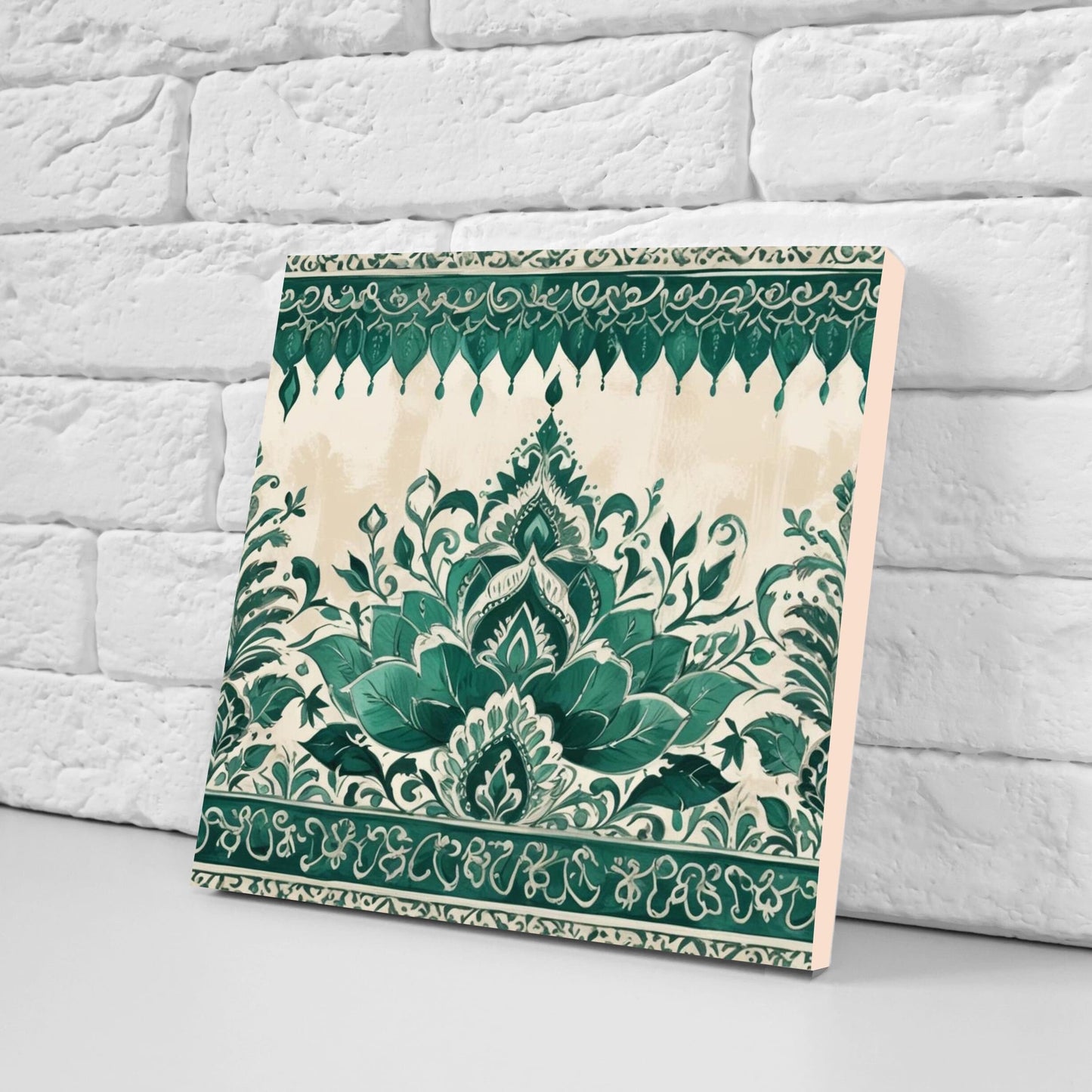 Flower Ceramic Gloss Wall Tiles Set of 2 - Botanical Wall Art Print - Indian Mughal art - Floral Home Decor - Botanical print - Mughal Wall