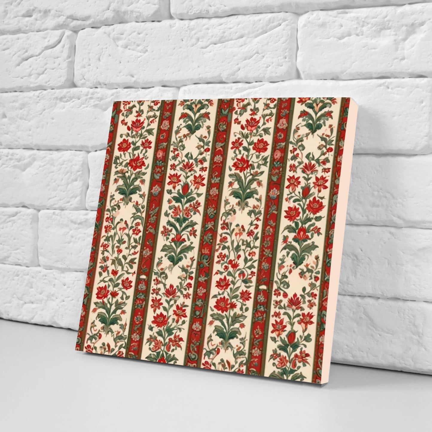 Flower Ceramic Gloss Wall Tiles Set of 2 - Botanical Wall Art Print - Indian Mughal art - Floral Home Decor - Botanical print - Mughal Wall