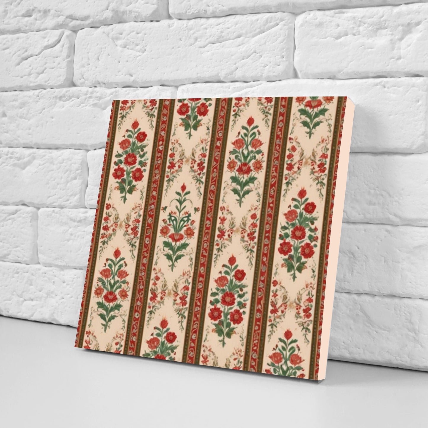 Flower Ceramic Gloss Wall Tiles Set of 2 - Botanical Wall Art Print - Indian Mughal art - Floral Home Decor - Botanical print - Mughal Wall