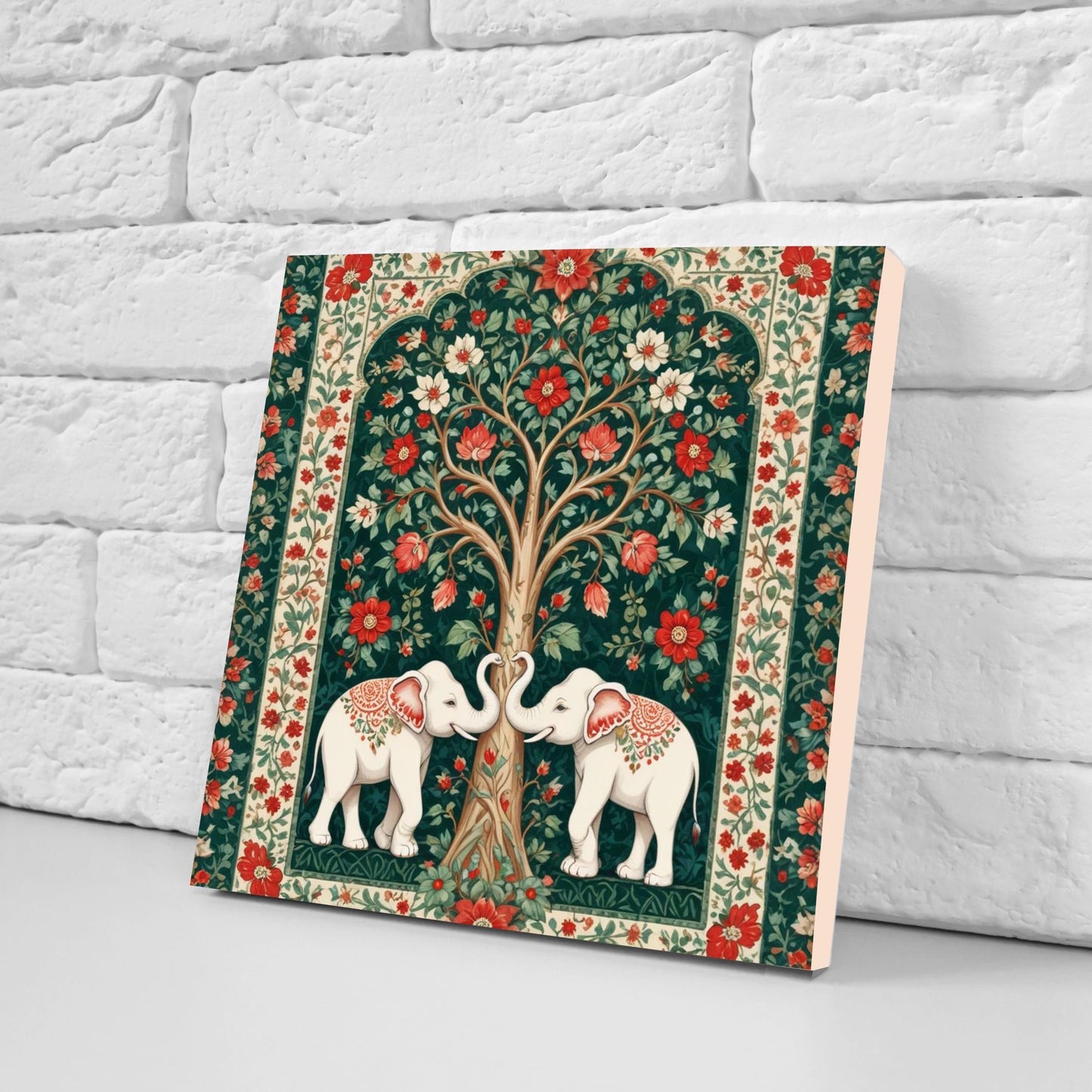 Indian Elephant Ceramic Gloss Wall Tiles Set of 2 - Elephant Wall Art Print - Elephant Mughal art - Elephant Home Decor - Elephant print