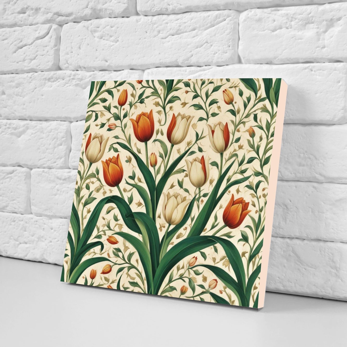 Flower Ceramic Gloss Wall Tiles Set of 2 - Tulip Wall Art Print - Indian Mughal art - Floral Home Decor - Tulips print - Mughal Wall Art