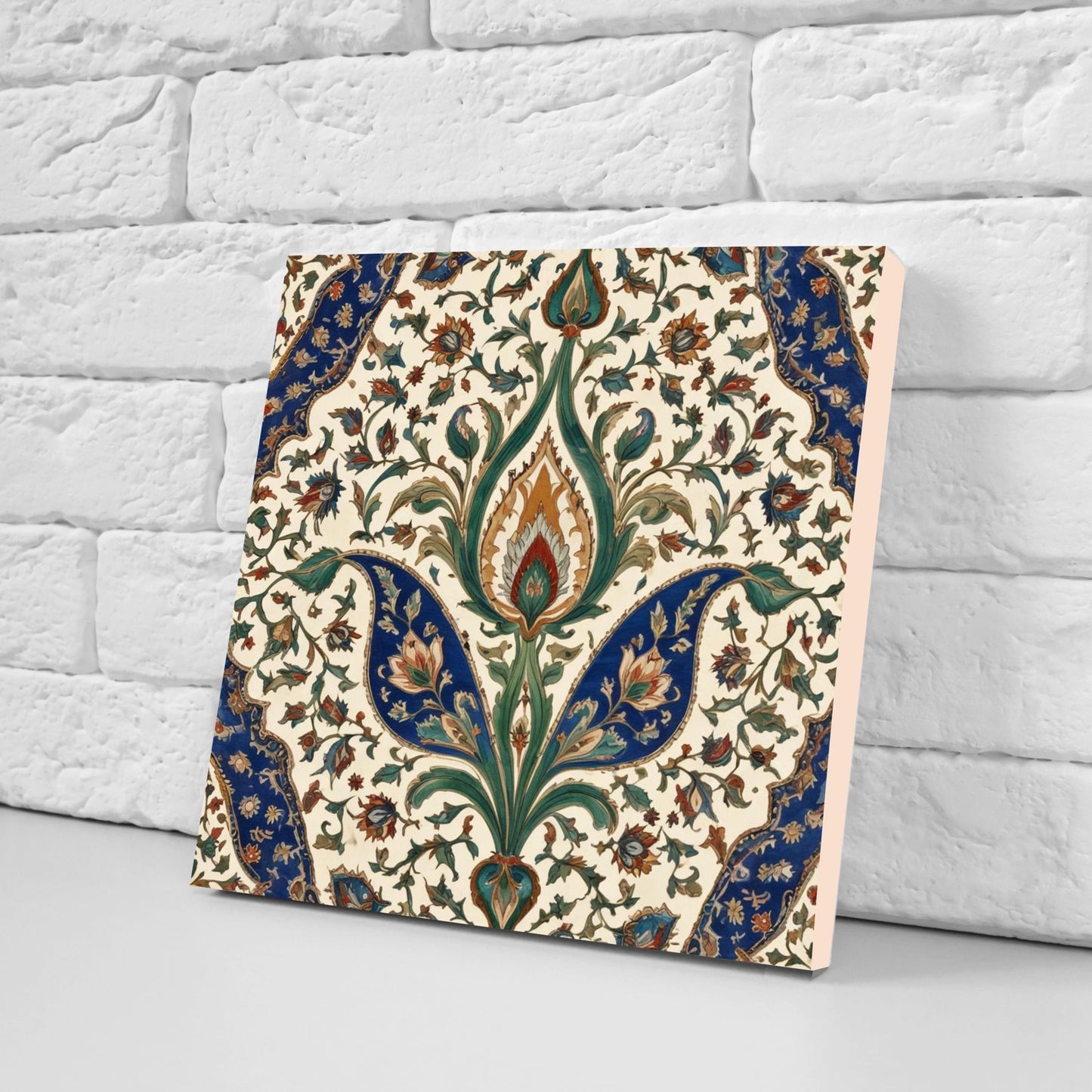 Flower Ceramic Gloss Wall Tiles Set of 2 - Botanical Wall Art Print - Indian Mughal art - Floral Home Decor - Botanical print - Mughal Wall