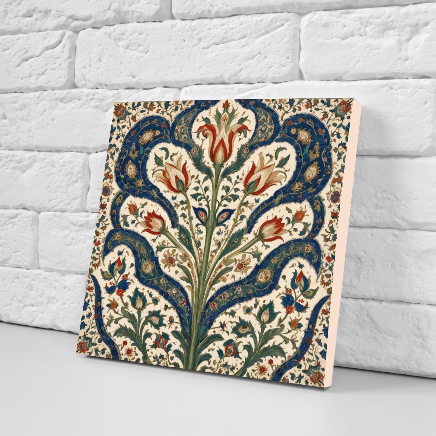 Flower Ceramic Gloss Wall Tiles Set of 2 - Botanical Wall Art Print - Indian Mughal art - Floral Home Decor - Botanical print - Mughal Wall