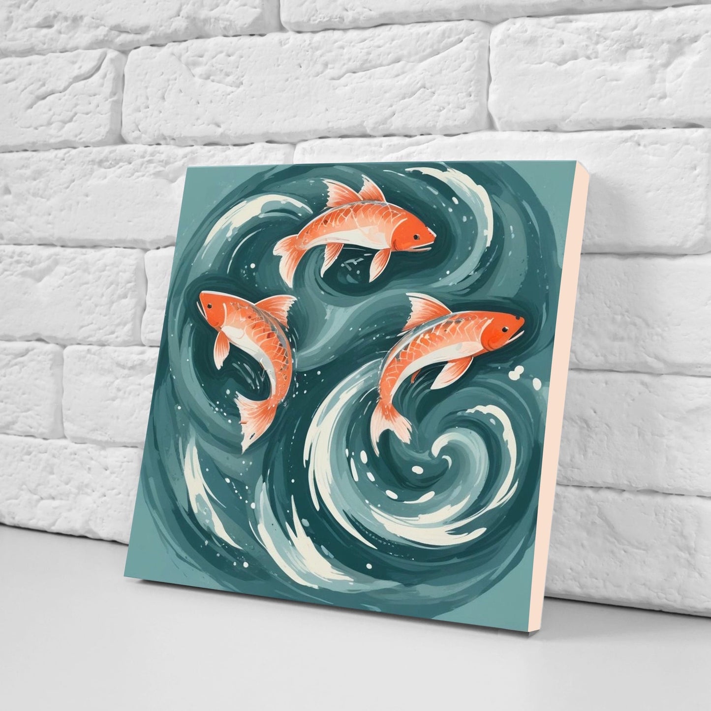 Koi Fish Ceramic Tile - Japanese Tiles -Set of 2 Wall Decor Tiles -Kitchen Backsplash Tiles,Table Decorative Tiles,Bathroom, Coaster