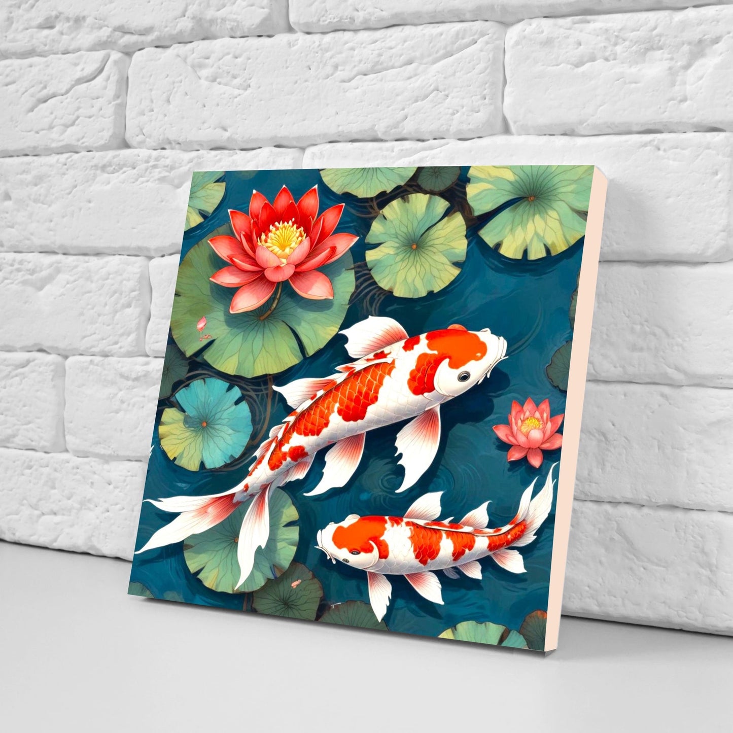 Koi Fish Ceramic Tile - Japanese Tiles -Set of 2 Wall Decor Tiles -Kitchen Backsplash Tiles,Table Decorative Tiles,Bathroom, Coaster