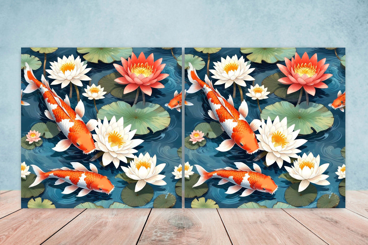 Koi Fish Ceramic Tile - Japanese Tiles -Set of 2 Wall Decor Tiles -Kitchen Backsplash Tiles,Table Decorative Tiles,Bathroom, Coaster