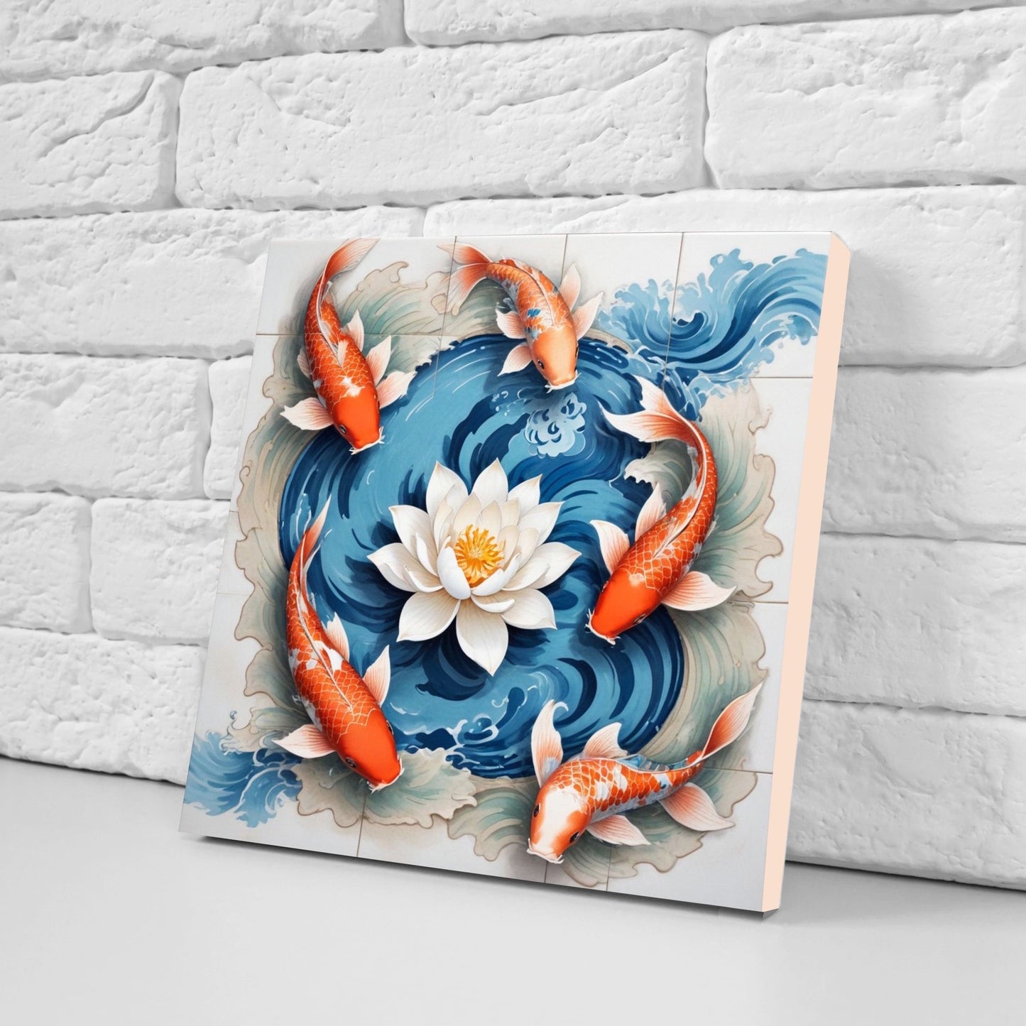 Koi Fish Ceramic Tile - Japanese Tiles -Set of 2 Wall Decor Tiles -Kitchen Backsplash Tiles,Table Decorative Tiles,Bathroom, Coaster