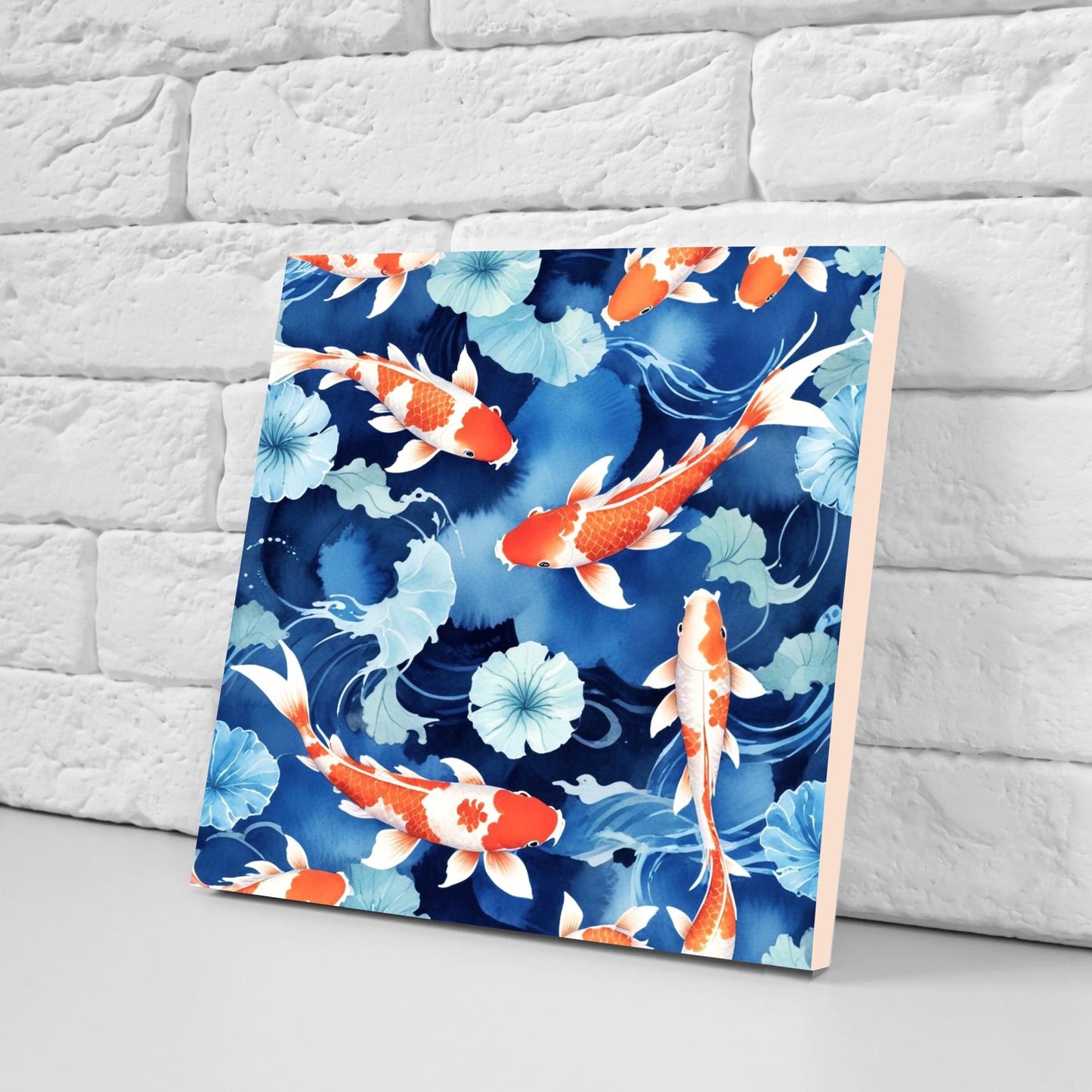 Koi Fish Ceramic Tile - Japanese Tiles -Set of 2 Wall Decor Tiles -Kitchen Backsplash Tiles,Table Decorative Tiles,Bathroom, Coaster