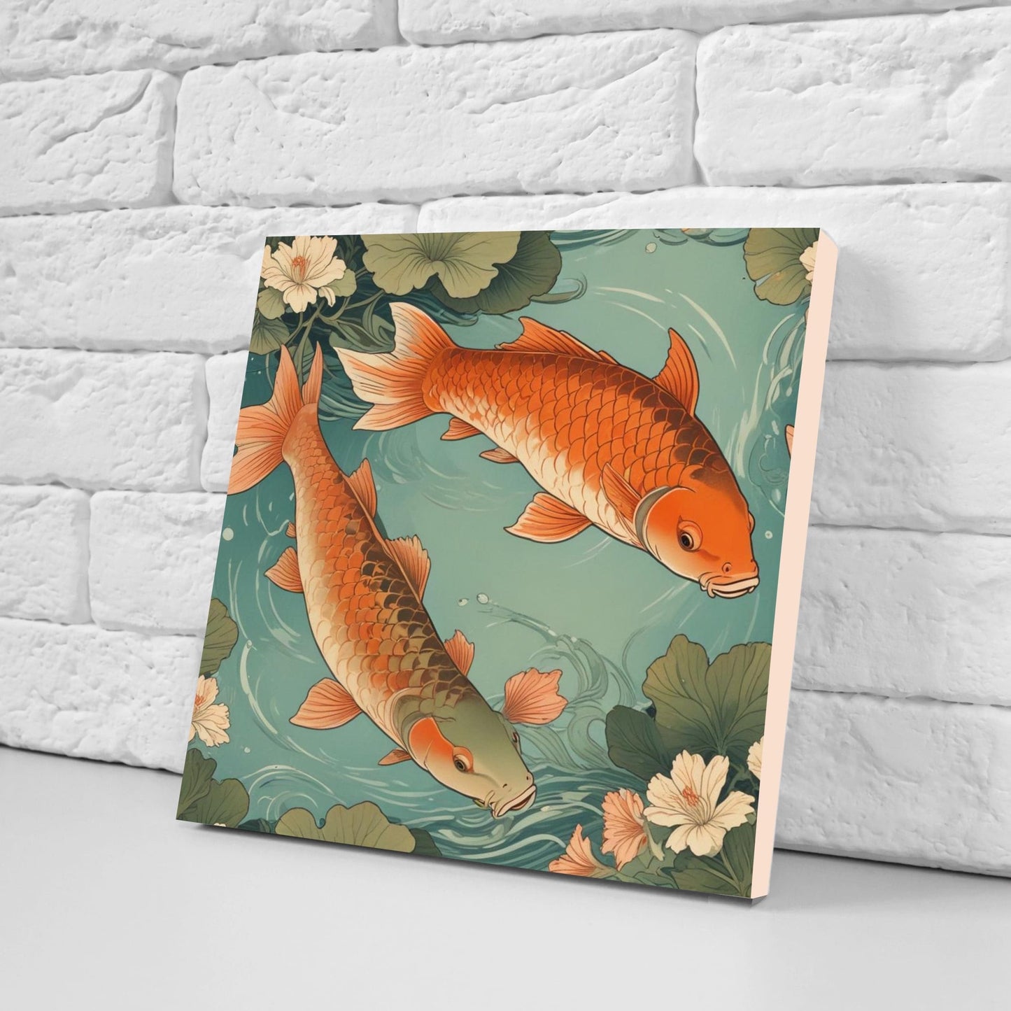 Koi Fish Ceramic Tile - Japanese Tiles -Set of 2 Wall Decor Tiles -Kitchen Backsplash Tiles,Table Decorative Tiles,Bathroom, Coaster