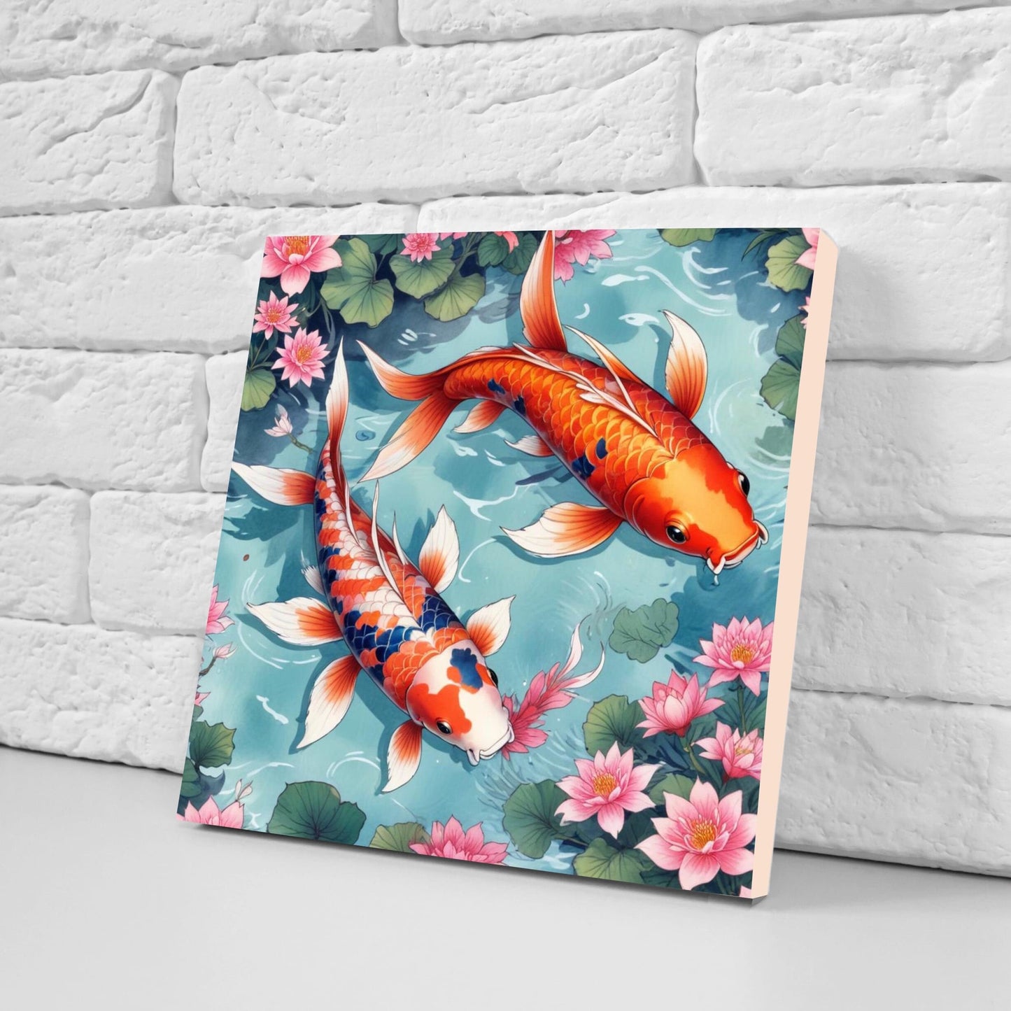 Koi Fish Ceramic Tile - Japanese Tiles -Set of 2 Wall Decor Tiles -Kitchen Backsplash Tiles,Table Decorative Tiles,Bathroom, Coaster