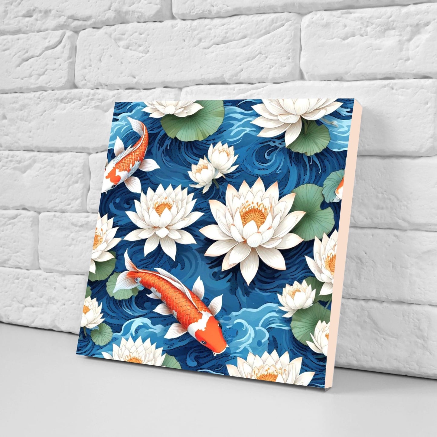 Koi Fish Ceramic Tile - Japanese Tiles -Set of 2 Wall Decor Tiles -Kitchen Backsplash Tiles,Table Decorative Tiles,Bathroom, Coaster